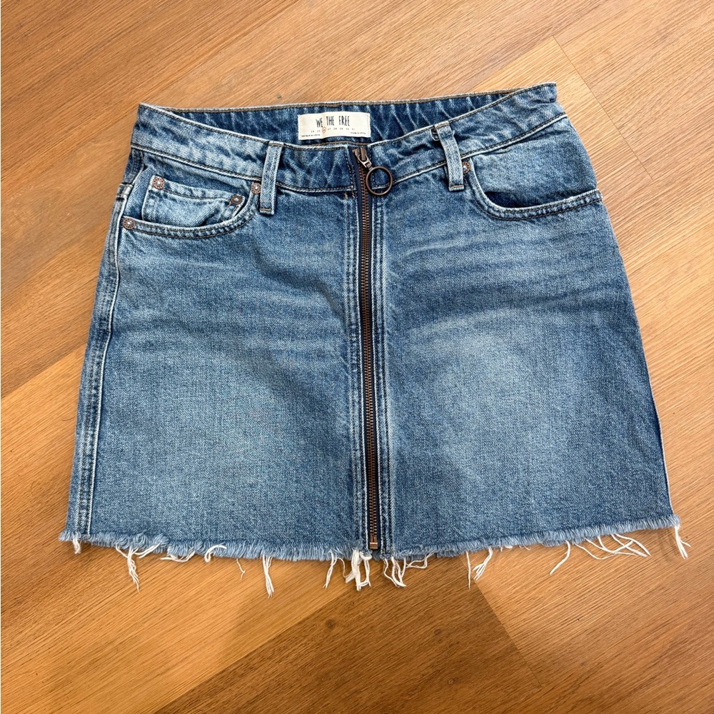 We The Free Distressed Blue Denim Skirt